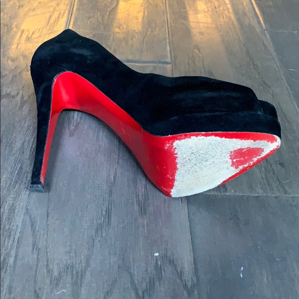 Louboutin Suede Peep Toe Pumps - Picture 11 of 13